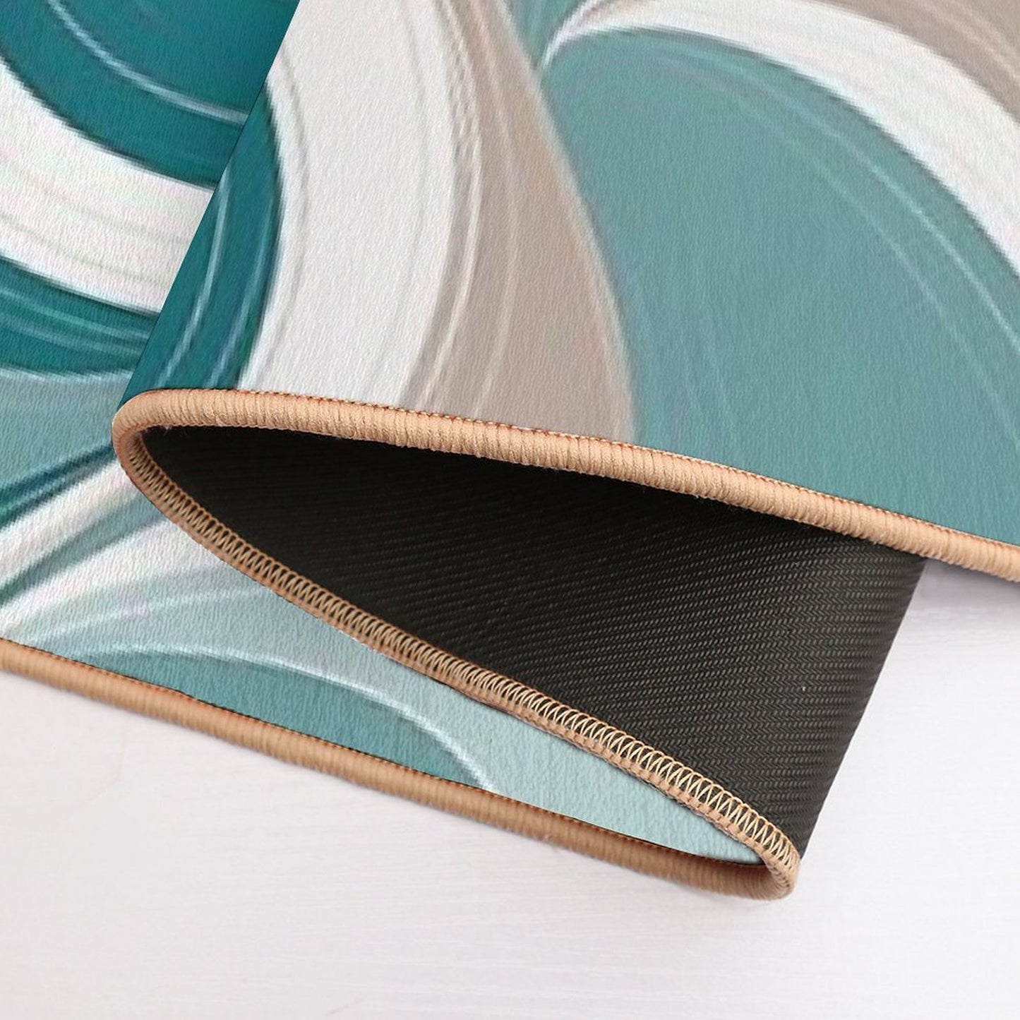 Copy of Mid Century Modern Liquid Swirl, Beige, Green #2 Repositionable Bath Mat