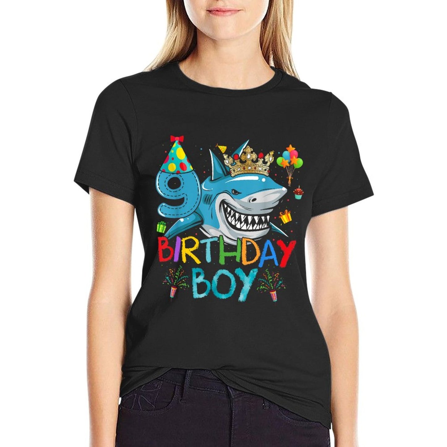 9th Birthday Shark Ocean Theme Party 9 Years Old For Boy Easy-care T-Shirt
