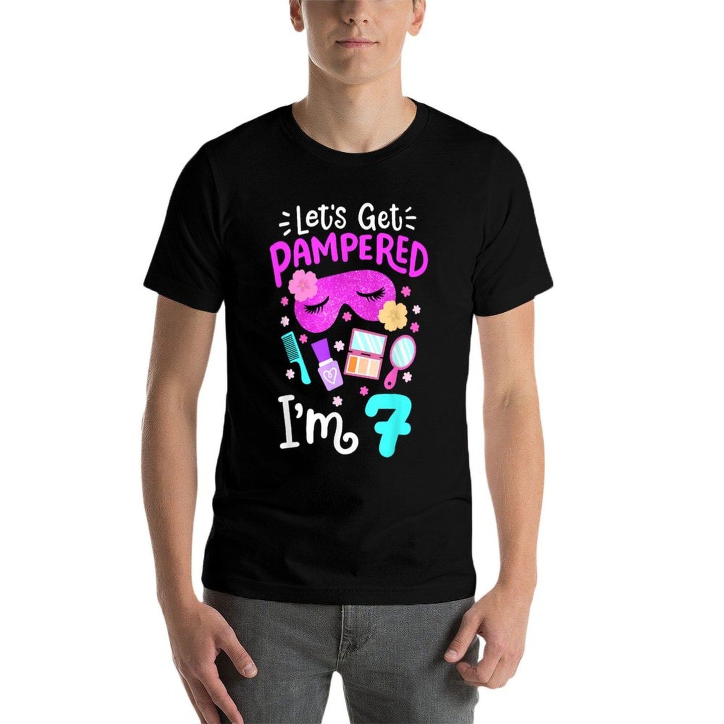 Spa Birthday Party Let's Get Pampered I'm 7 Girls 7th Bday Polyester Blend T-Shirt