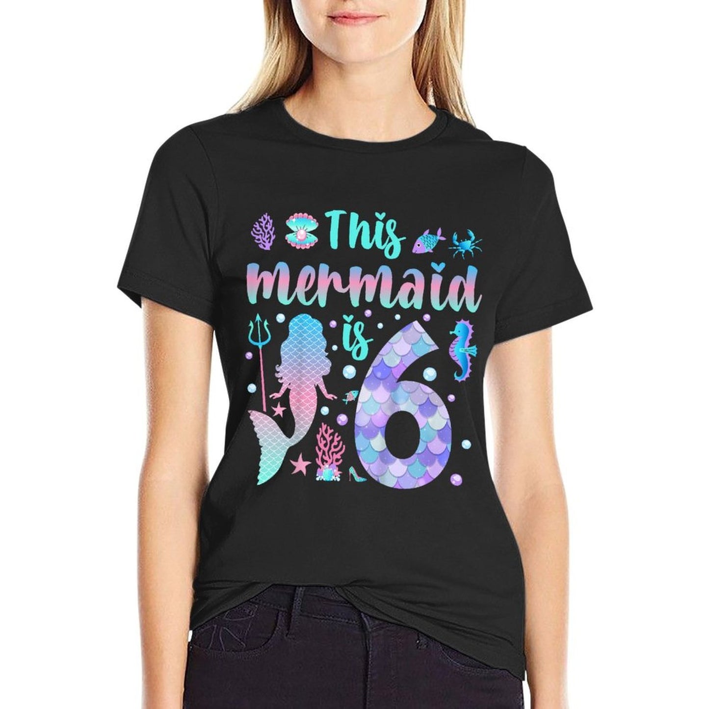 Kids This Mermaid Is 6 Birthday Girls Mermaid Graphic-printed T-Shirt