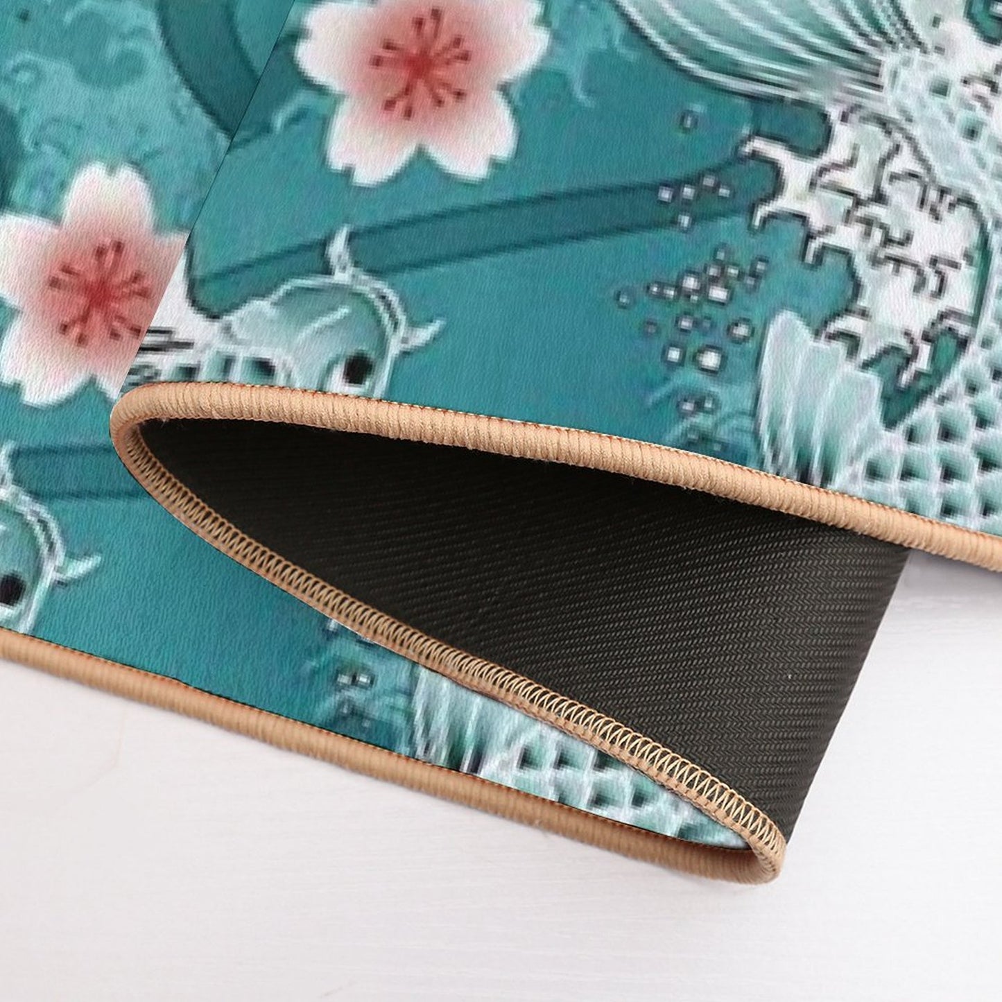 Koi Sakura Blossom in Turquoise Easy To Clean Bath Mat