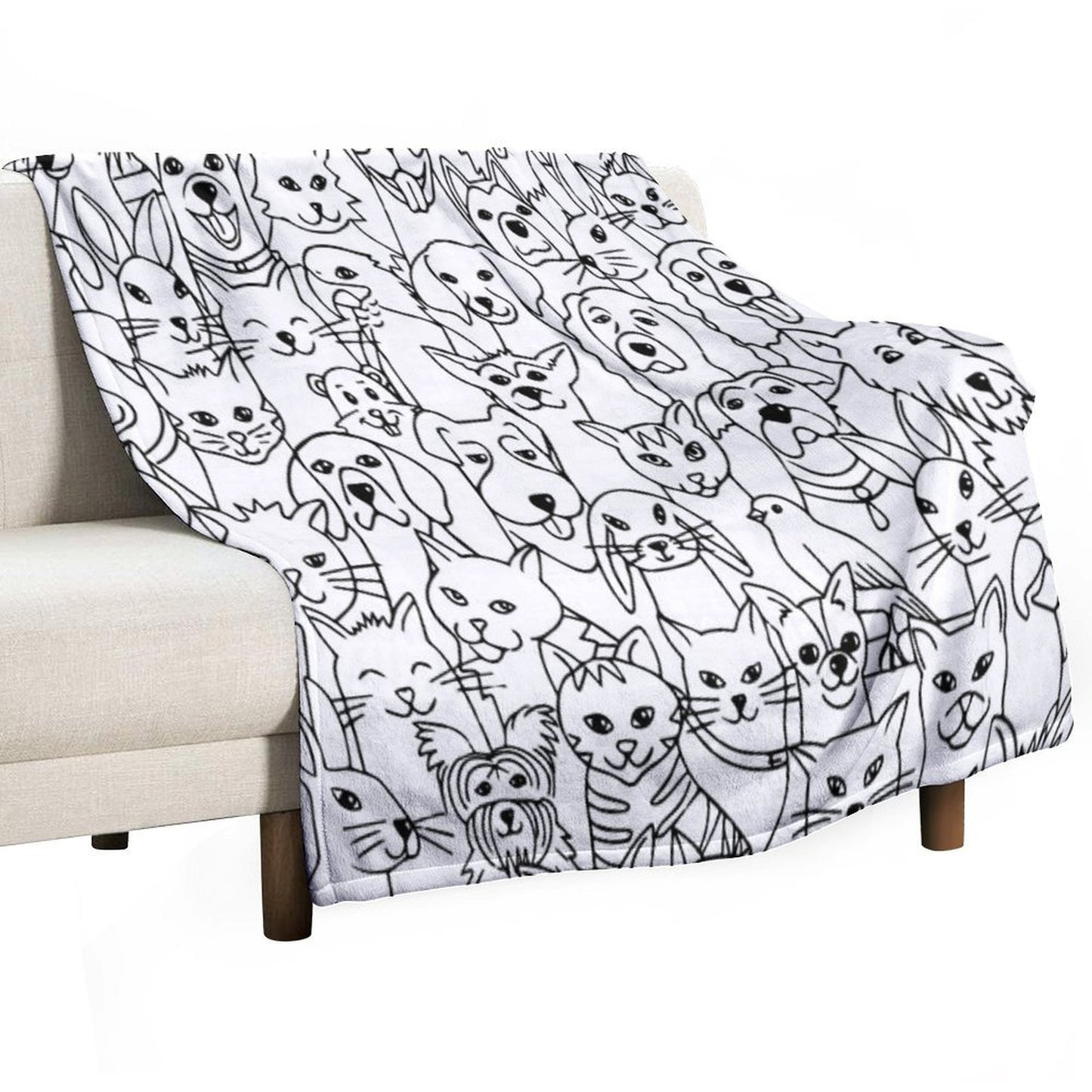 Funny Pattern with Cute Pets Dogs, Cats, Birds, Rabbits, Hamster Female Child Male Animal Lover Shrink-resistant Throw Blanket