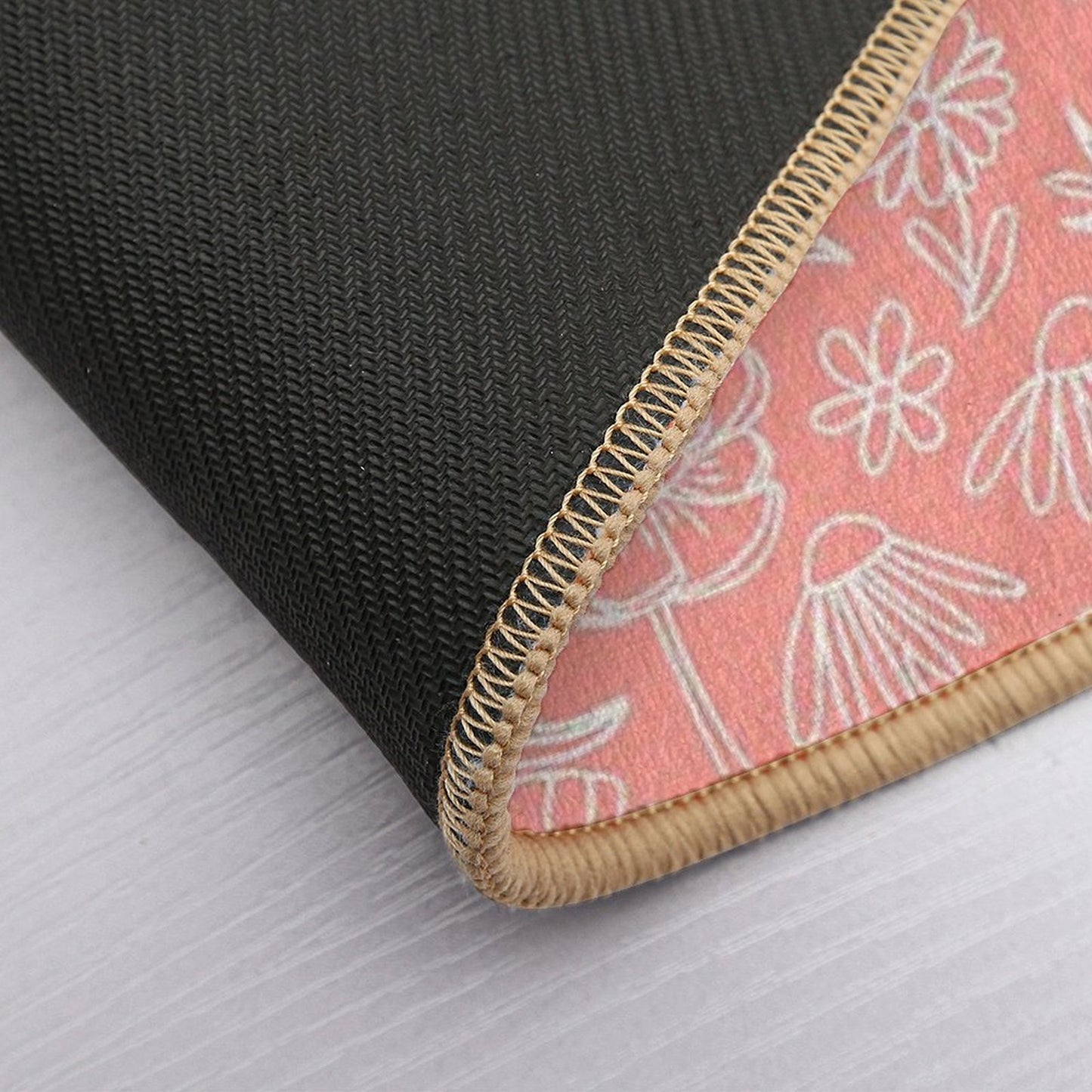 Floral Geometric Outlines on Coral Dirt-Trapping Bath Mat