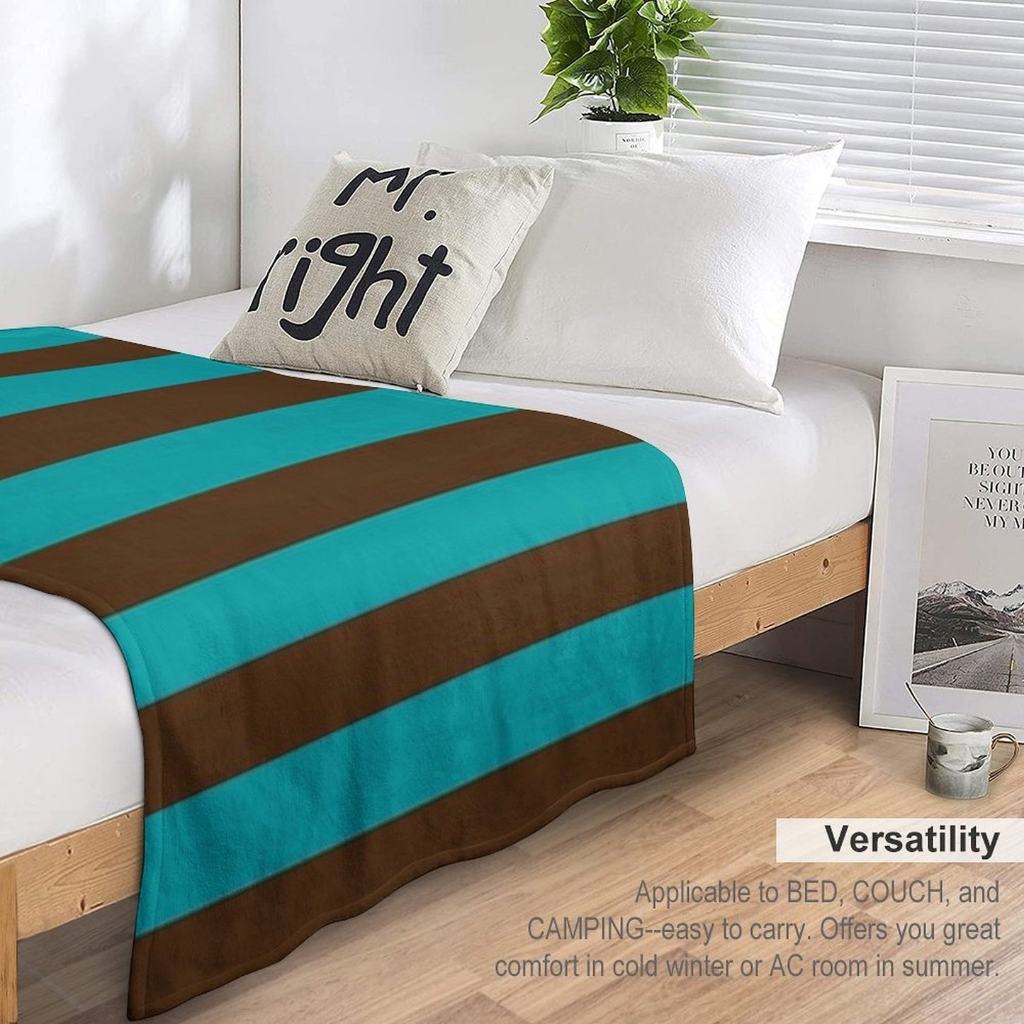 Chocolate And Teal Stripes Multi-functional Throw Blanket