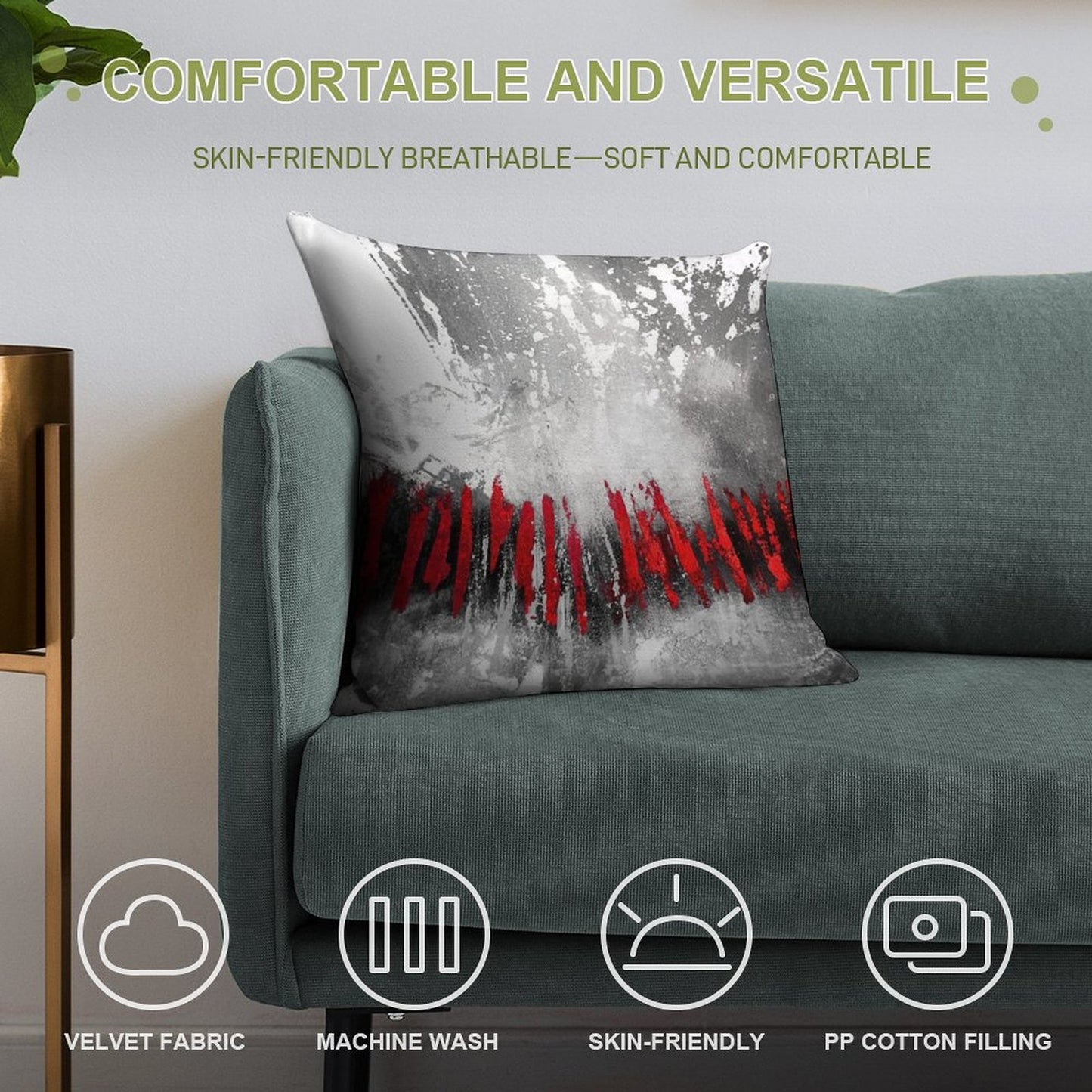 Red Gray Abstract Soft Easy Maintenance Throw Pillow