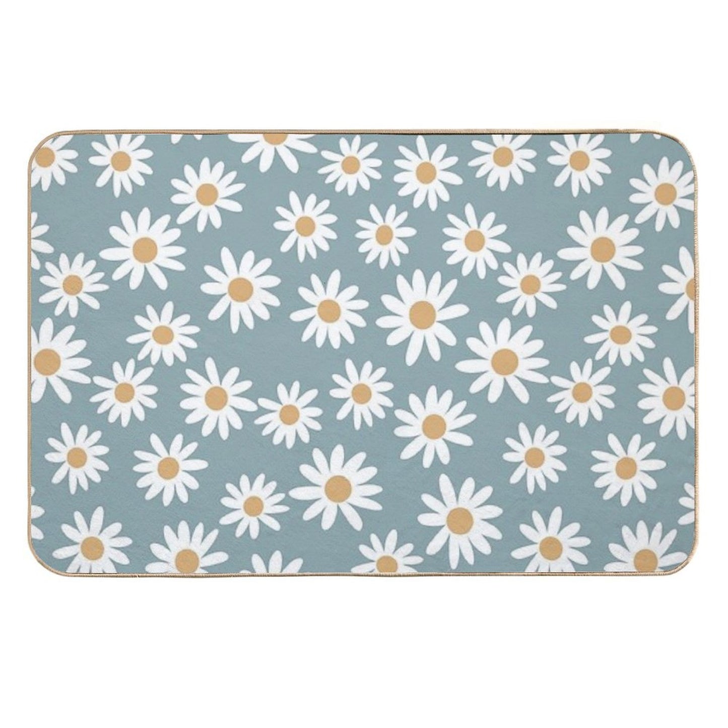 Blue Daisies - Daisy Pattern, Floral, Florals, Flower, Retro, Vintage, 70s, Camel, Brown, Rust, Earthy, Terracotta Slip-Resistant Bath Mat