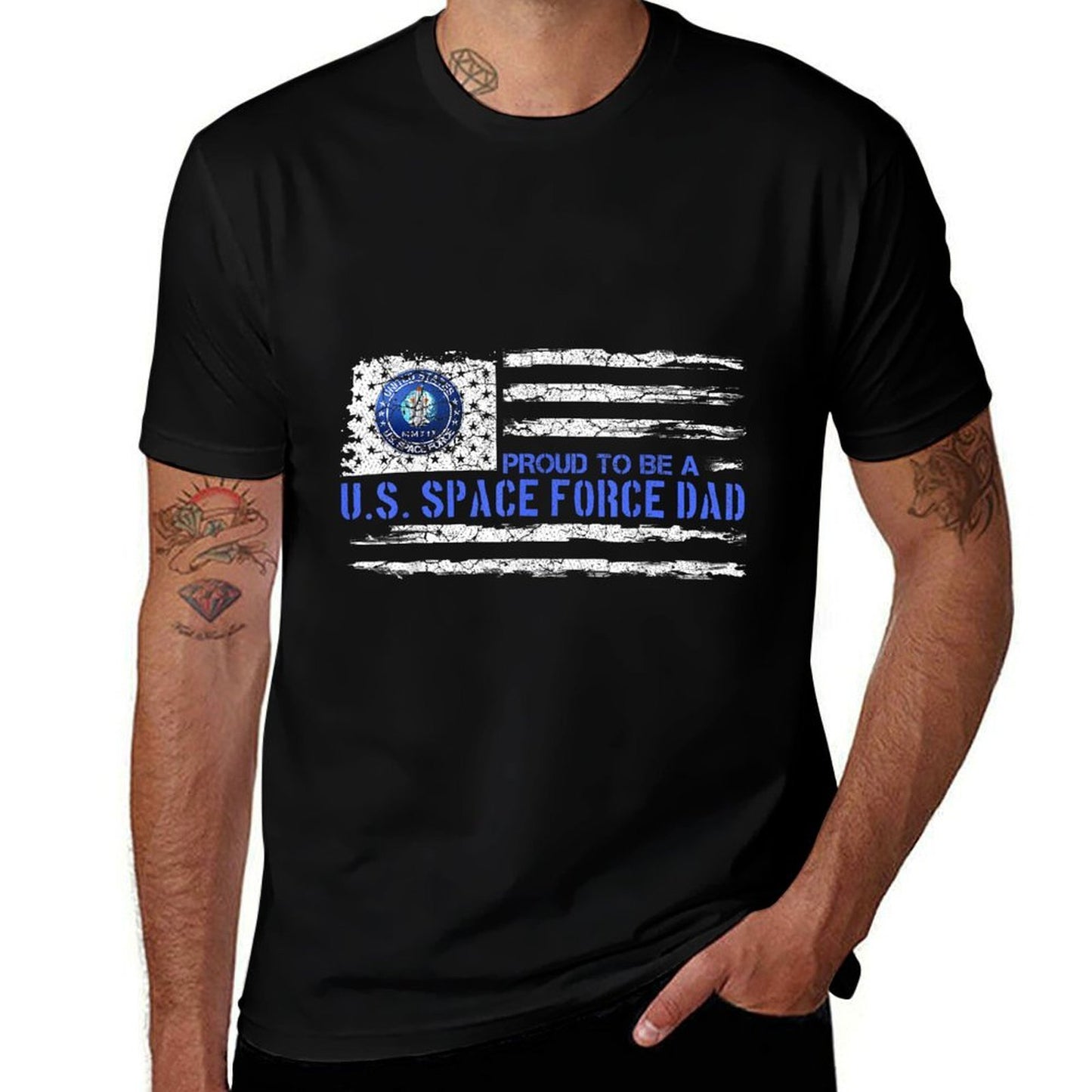 Vintage USA American Proud To Be A US Space Force Dad Relaxed-fit T-Shirt