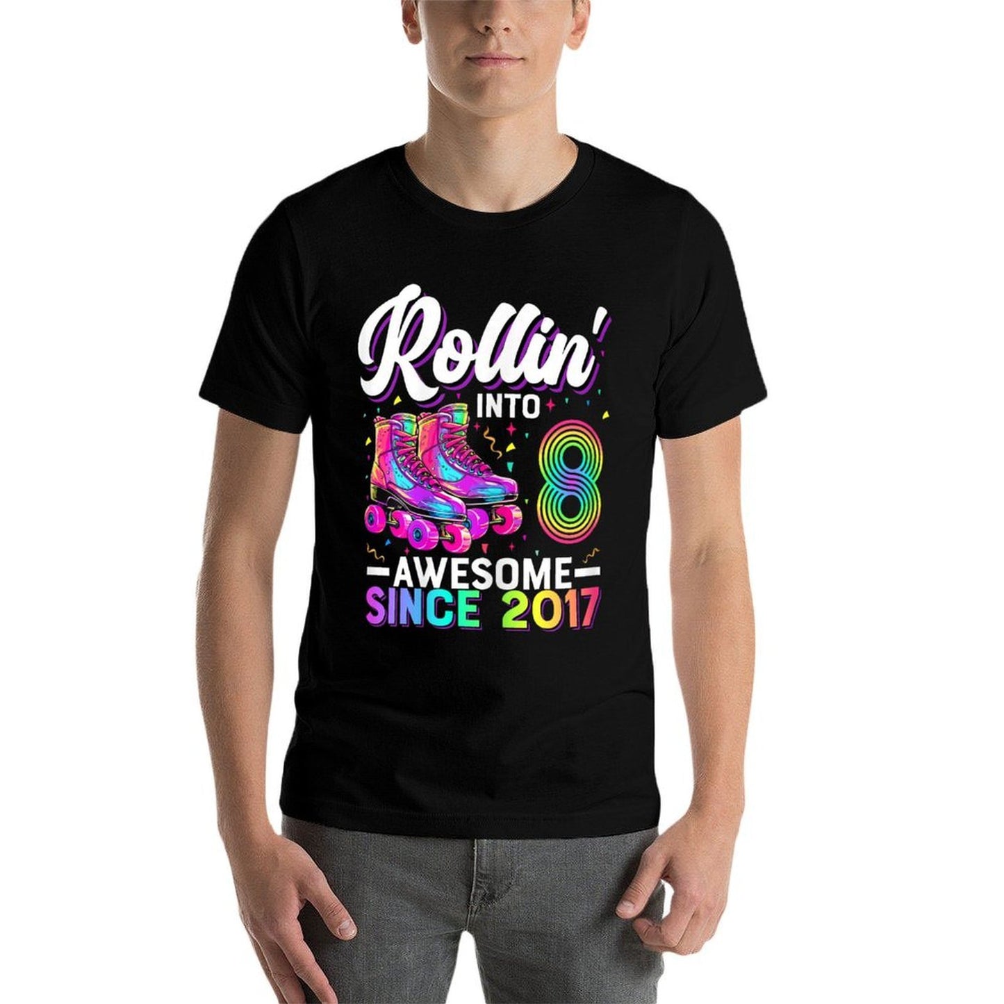 8th Birthday Girl 8 Year Old Roller Skate Skating Wrinkle-resistant T-Shirt