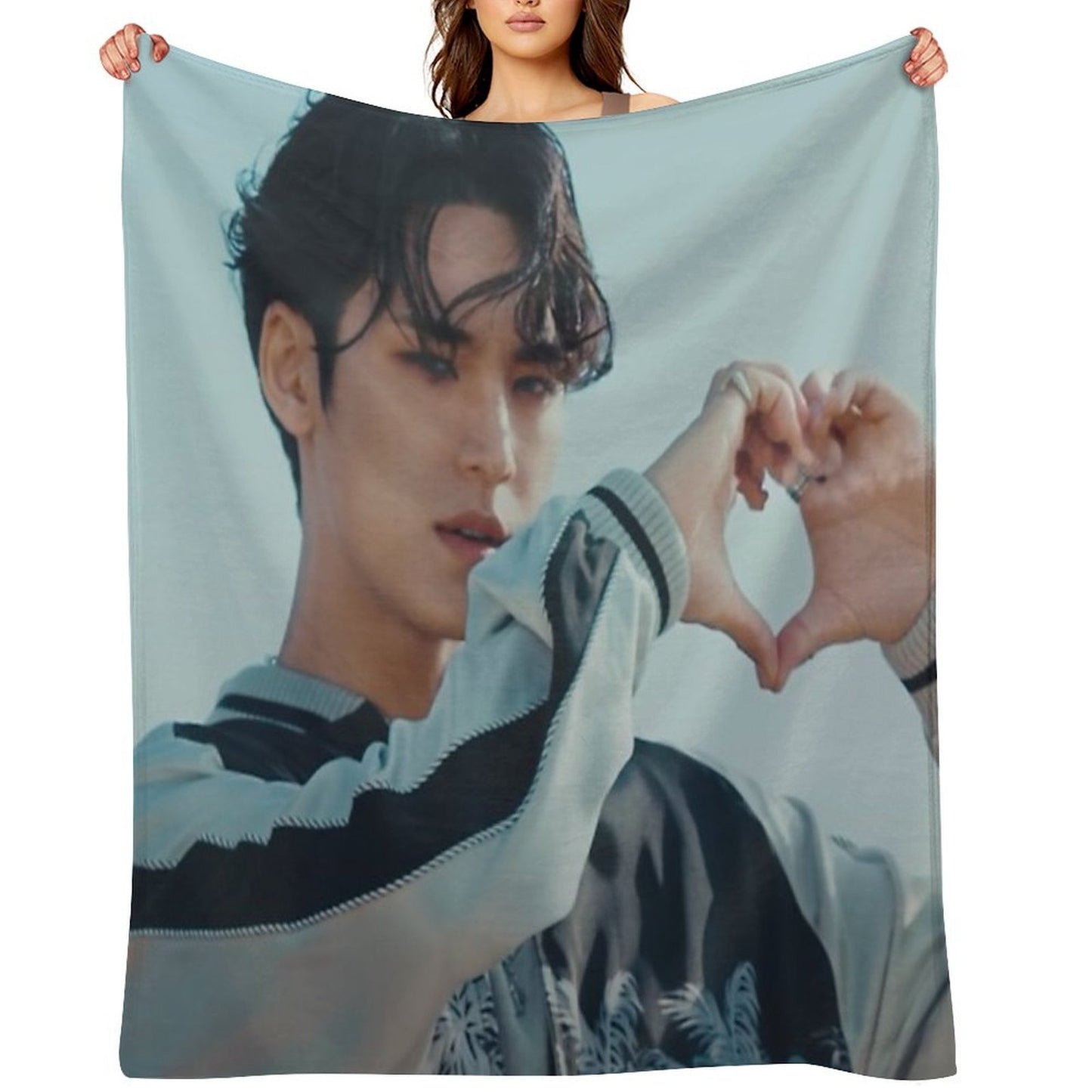 Mingyu And Heart from Hot Mv Velvety-soft Throw Blanket