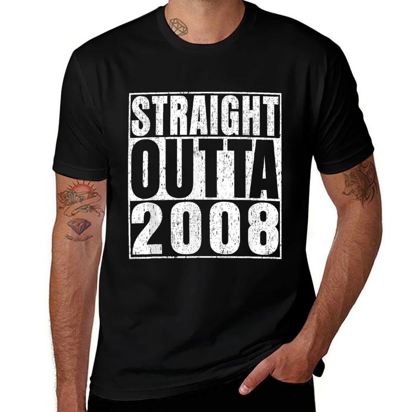 Straight Outta 2008 17 Years Old Gifts Vintage 17th Birthday  Cotton T-Shirt