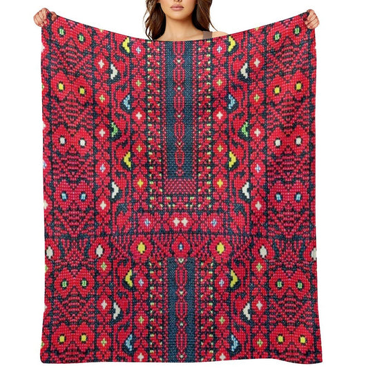 Red And Colors Palestinian Embroidery Easy Care Throw Blanket
