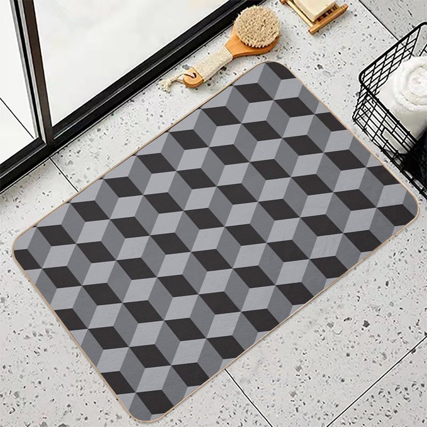 Geometric B.w_05.cubes Multi-Purpose Bath Mat