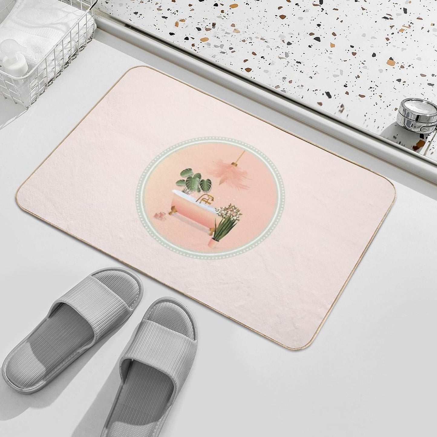 Pastel Pink & Green Bathroom  Bubble Bath  Pet-Safe Bath Mat