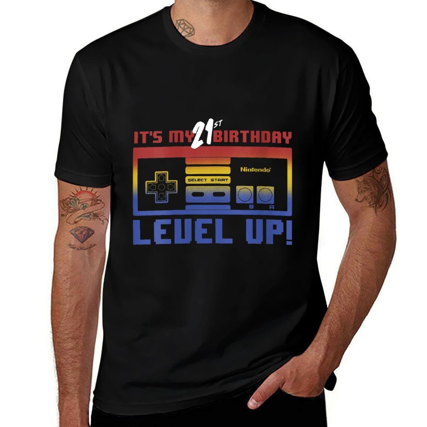 Nintendo It's My 21st Birthday Level Up! SNES Controller Moisture-wicking T-Shirt