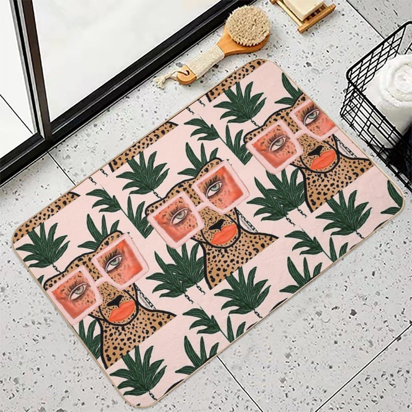 Tropical Glam Cat Easy To Clean Bath Mat