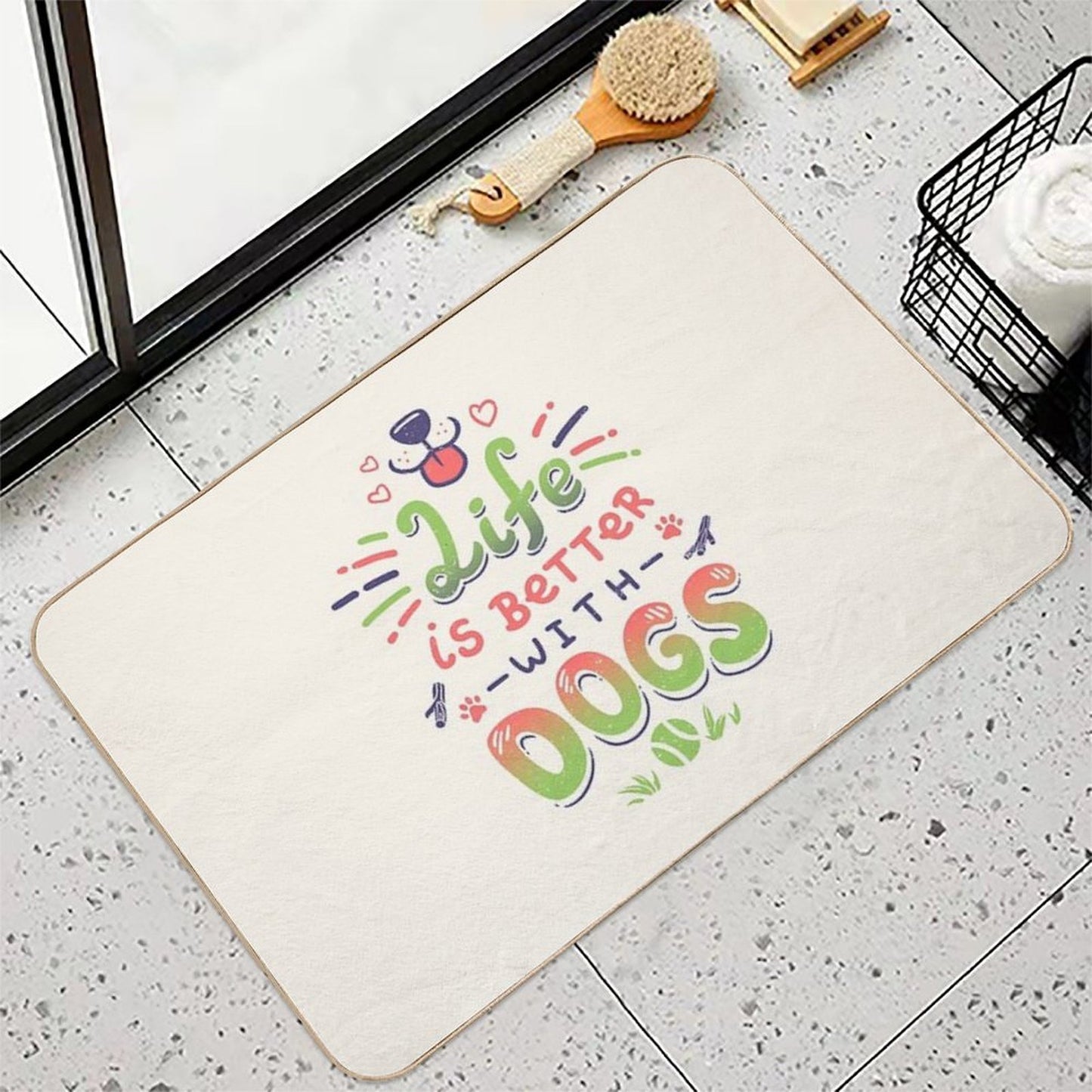 Life Is Better with Dogs Puppy, Kawaii, Canines Slip-Resistant Bath Mat