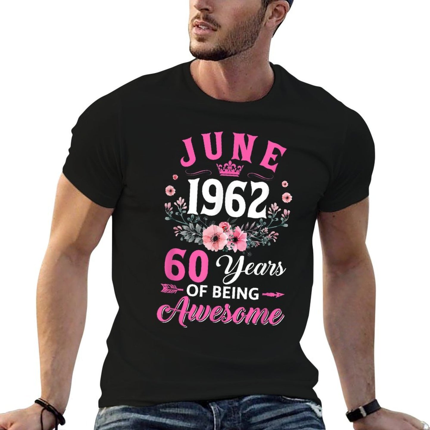 60 Year Old Made In June 1962 60Th Birthday Women Rolled Sleeves T-Shirt