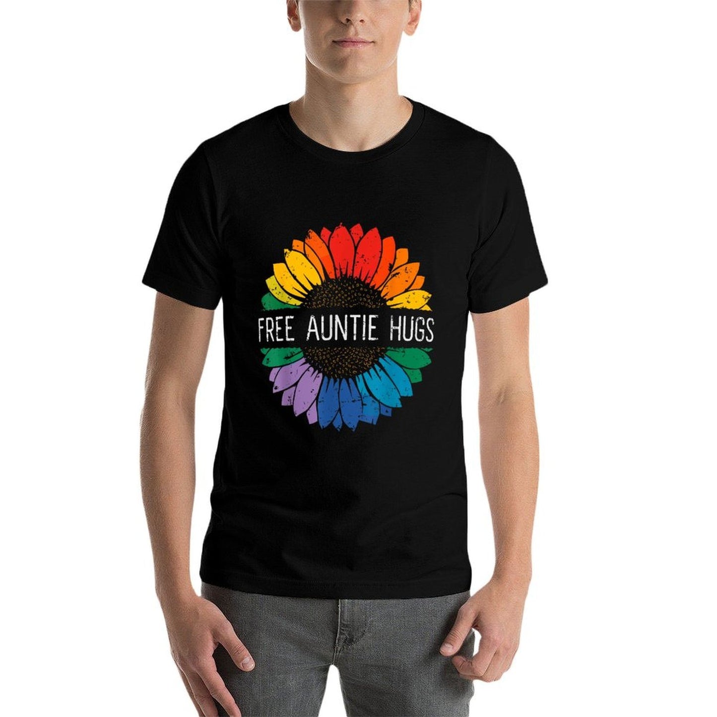 Free Auntie Hugs, LGBT Gay Lesbian Pride Month Rainbow Wrinkle-resistant T-Shirt
