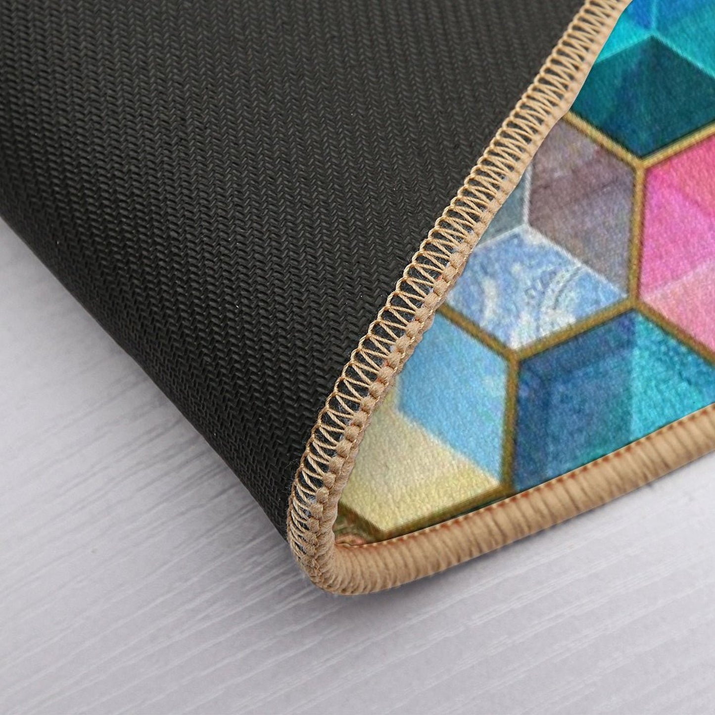 Crystal Bohemian Honeycomb Cubes - Colorful Hexagon Pattern Non-Slip Bath Mat