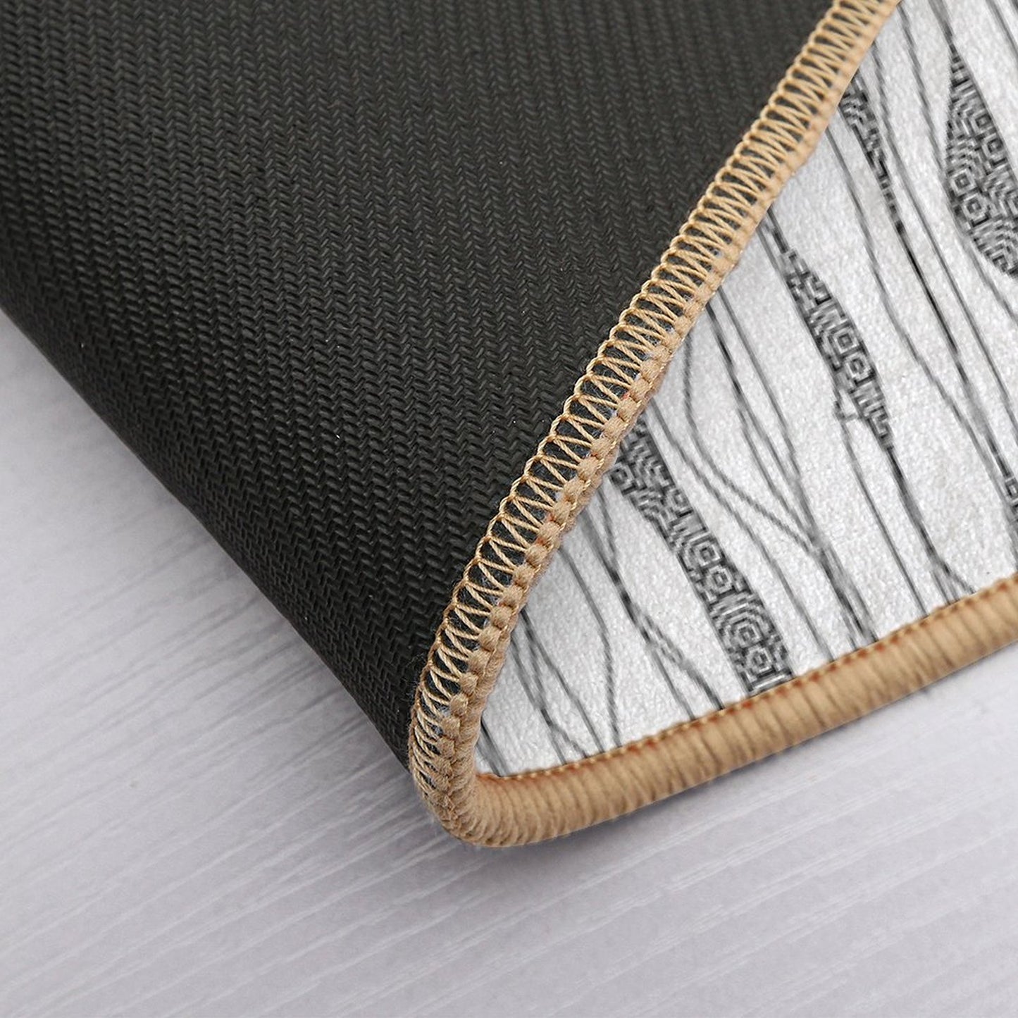 Black And White Wavy Art Lines with Nautical Elements Fade-Resistant Bath Mat