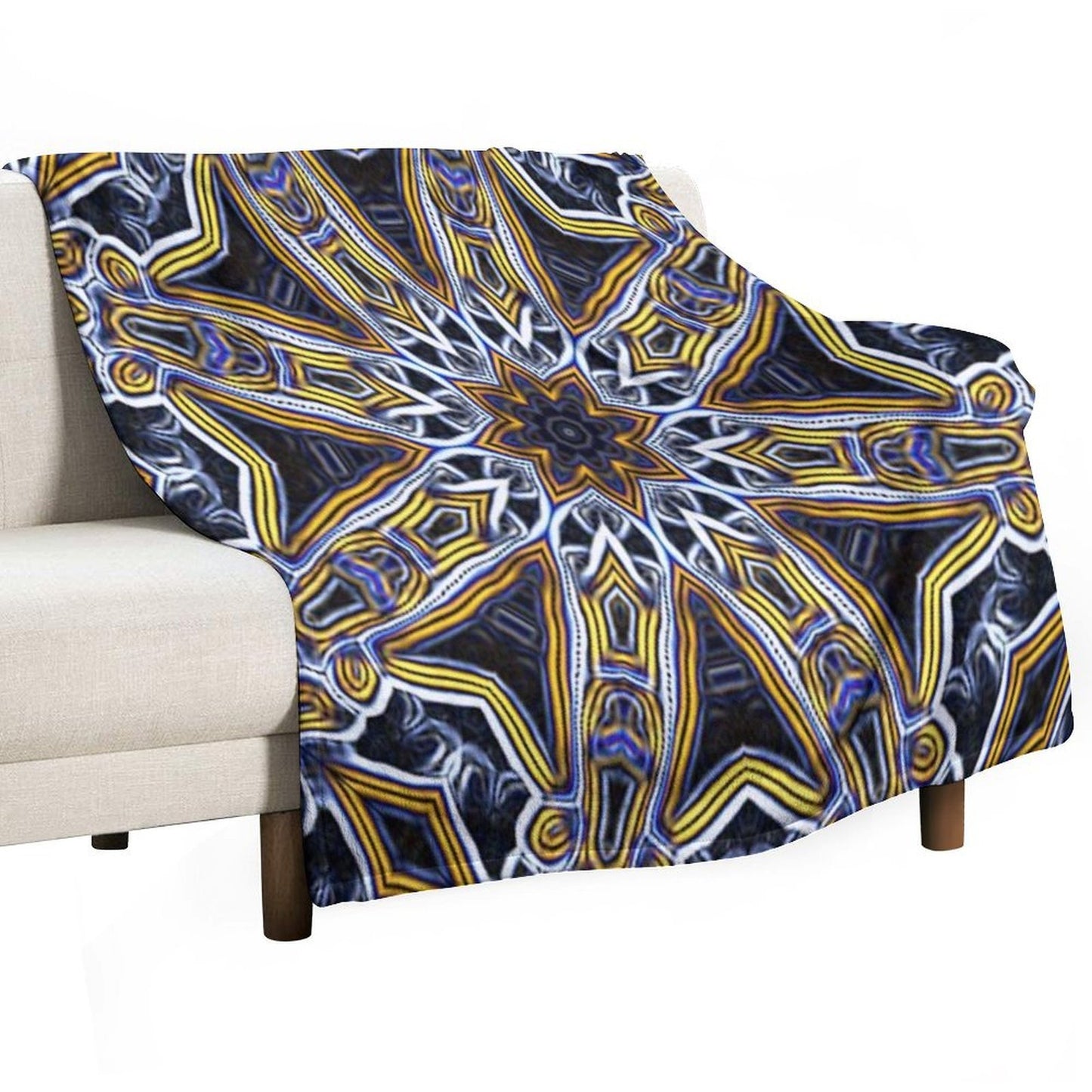 Mandala Eight Petal Talisman Yellow Plush Throw Blanket