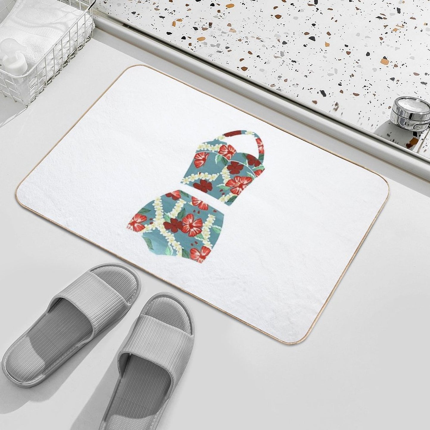 Vintage Blue Tropical Bathing Suit Stain-Proof Bath Mat