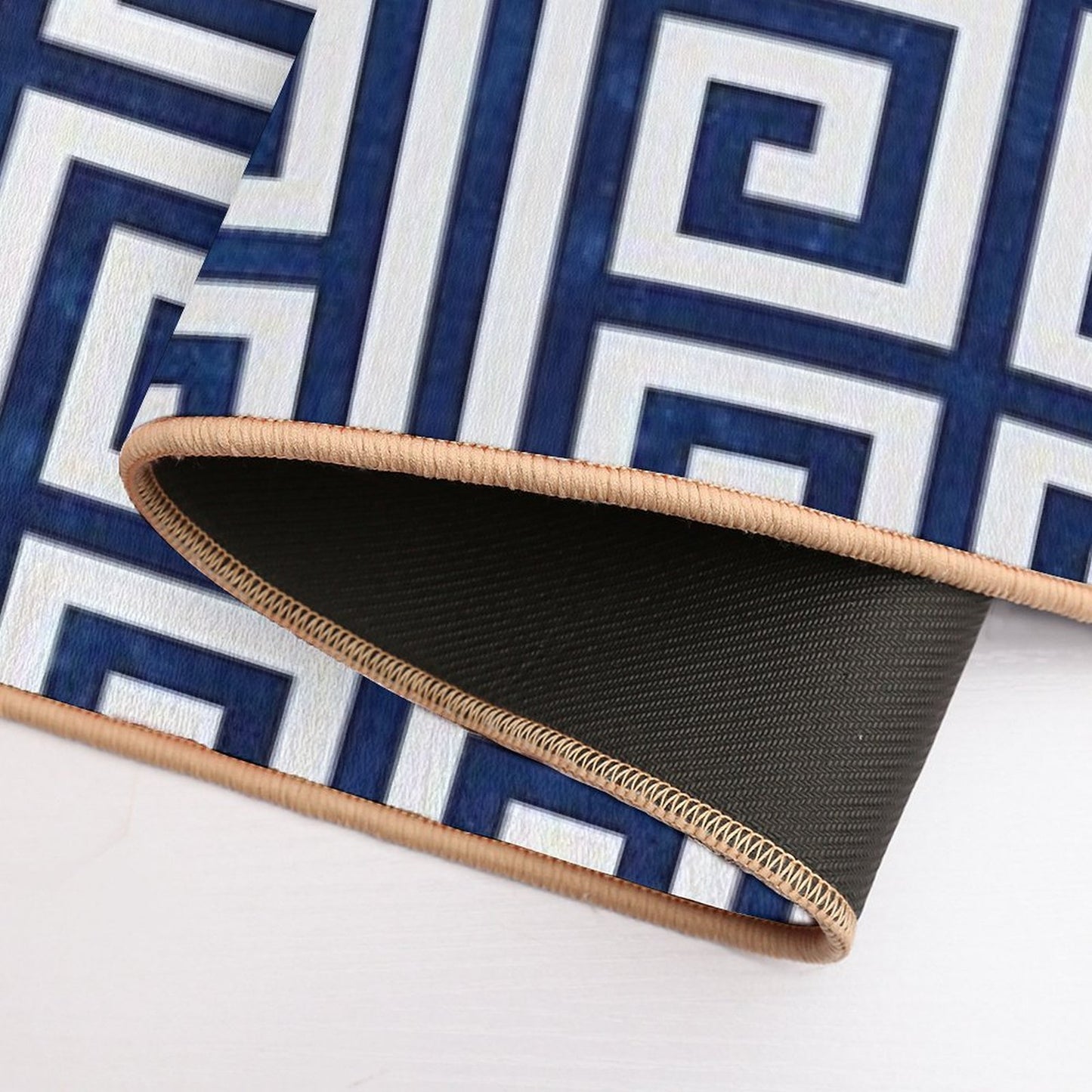 Greek Key - Blue And White Fade-Resistant Bath Mat
