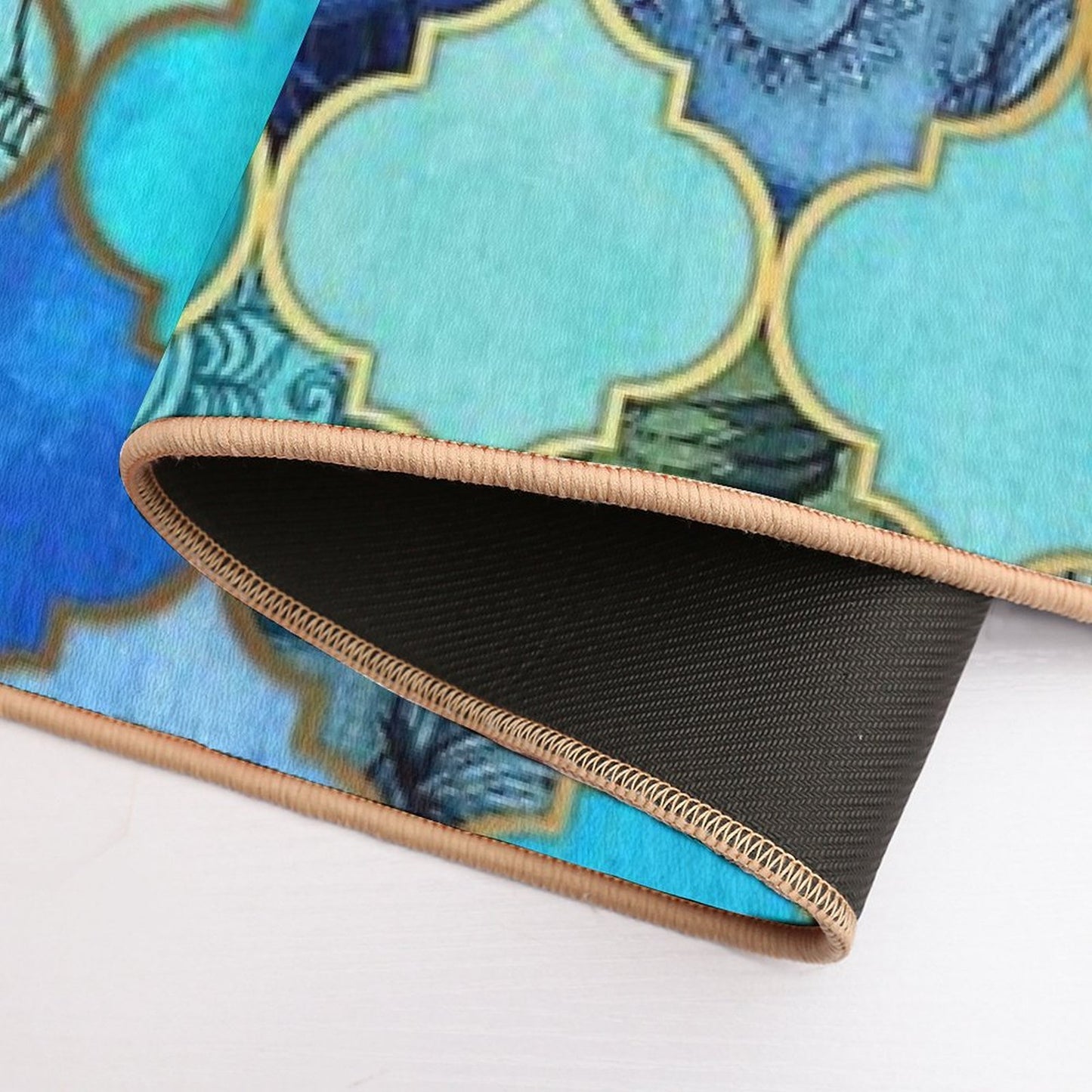 Cobalt Blue, Aqua & Gold Decorative Moroccan Tile Pattern Pet-Safe Bath Mat