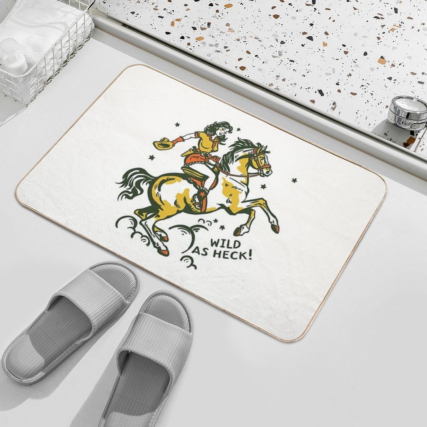Wild As Heck Hand Illustrated Cowgirl Design, Style #2 Non-Slip Bath Mat