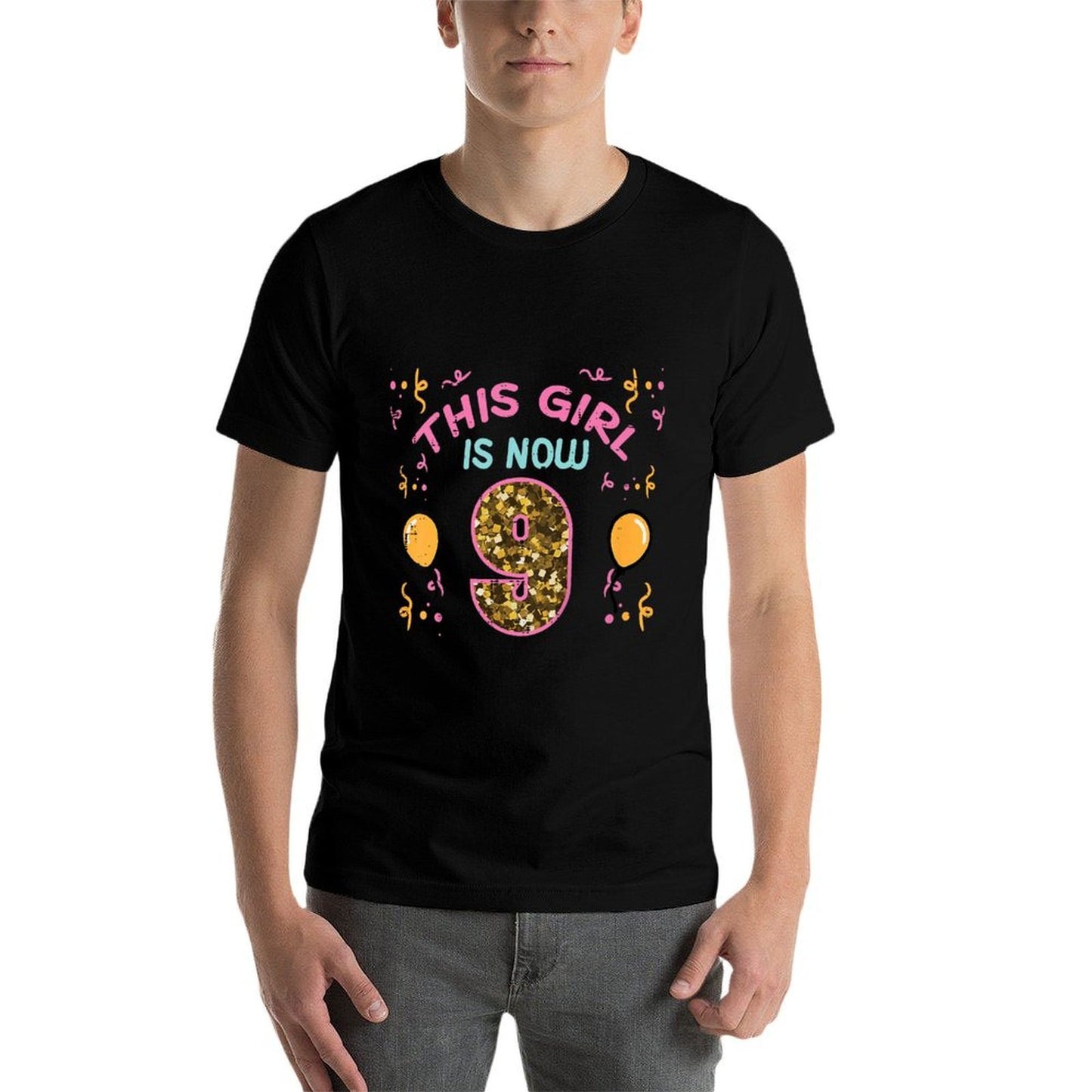 Kids 9th Birthday This Girl Is Now 9 Nine Year Old Bday Girls Breathable T-Shirt