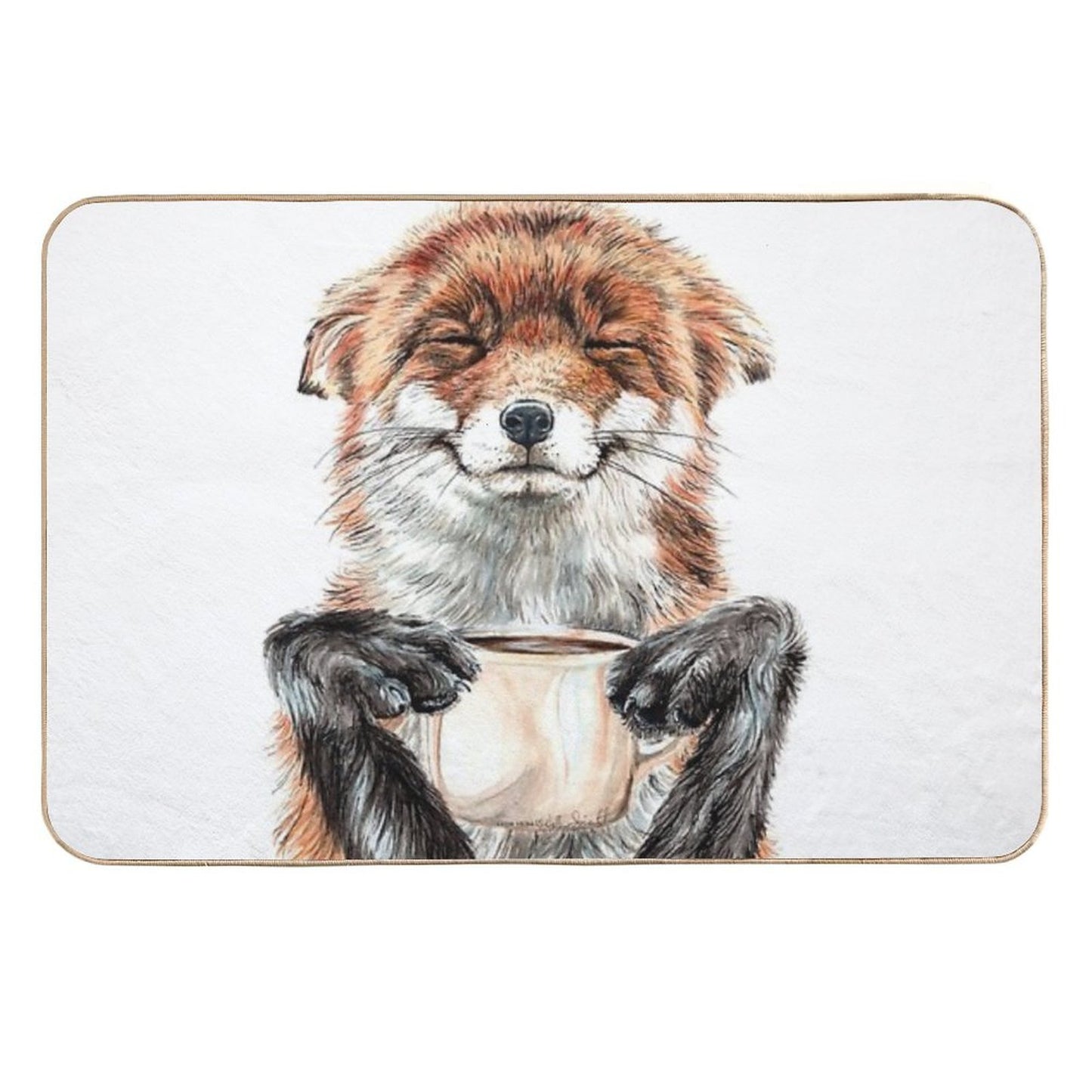 Morning Fox - Cute Coffee Animal Absorbent Bath Mat