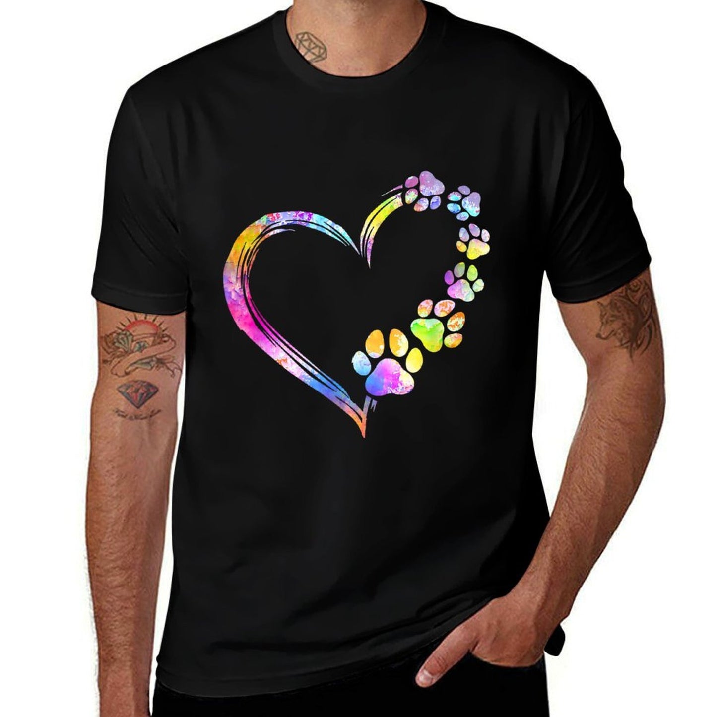 Dog Mom Dad Puppy Love Dogs Paw Print Heart Tie Dye Design Men Women Rolled Sleeves T-Shirt