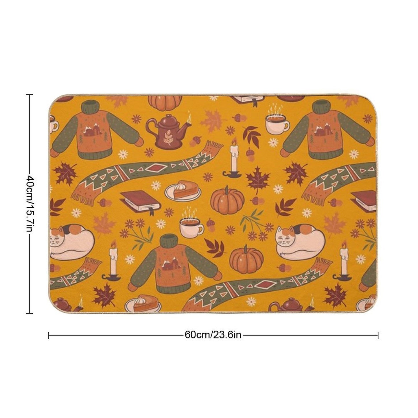 Autumn Cute Pattern on Yellow Background Fade-Resistant Bath Mat