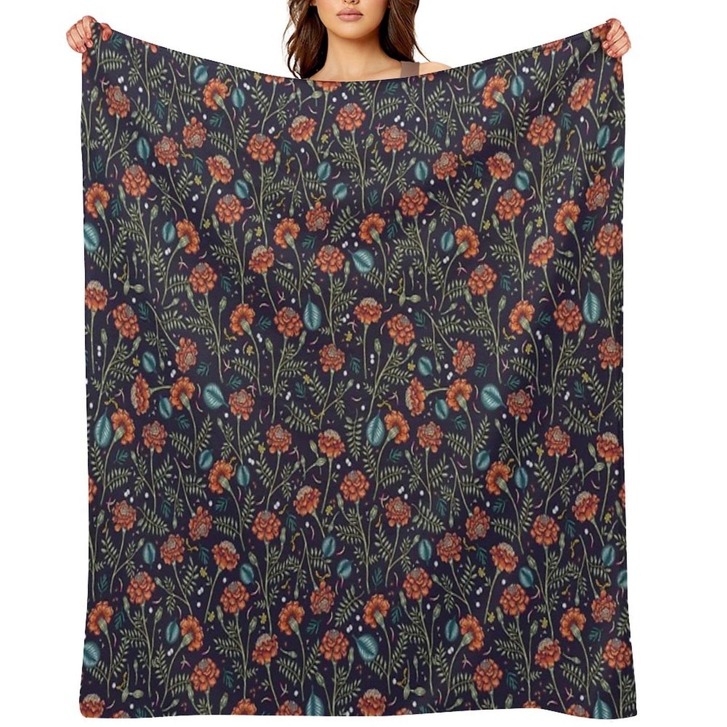 French Marigold Meadow Shrink-resistant Throw Blanket