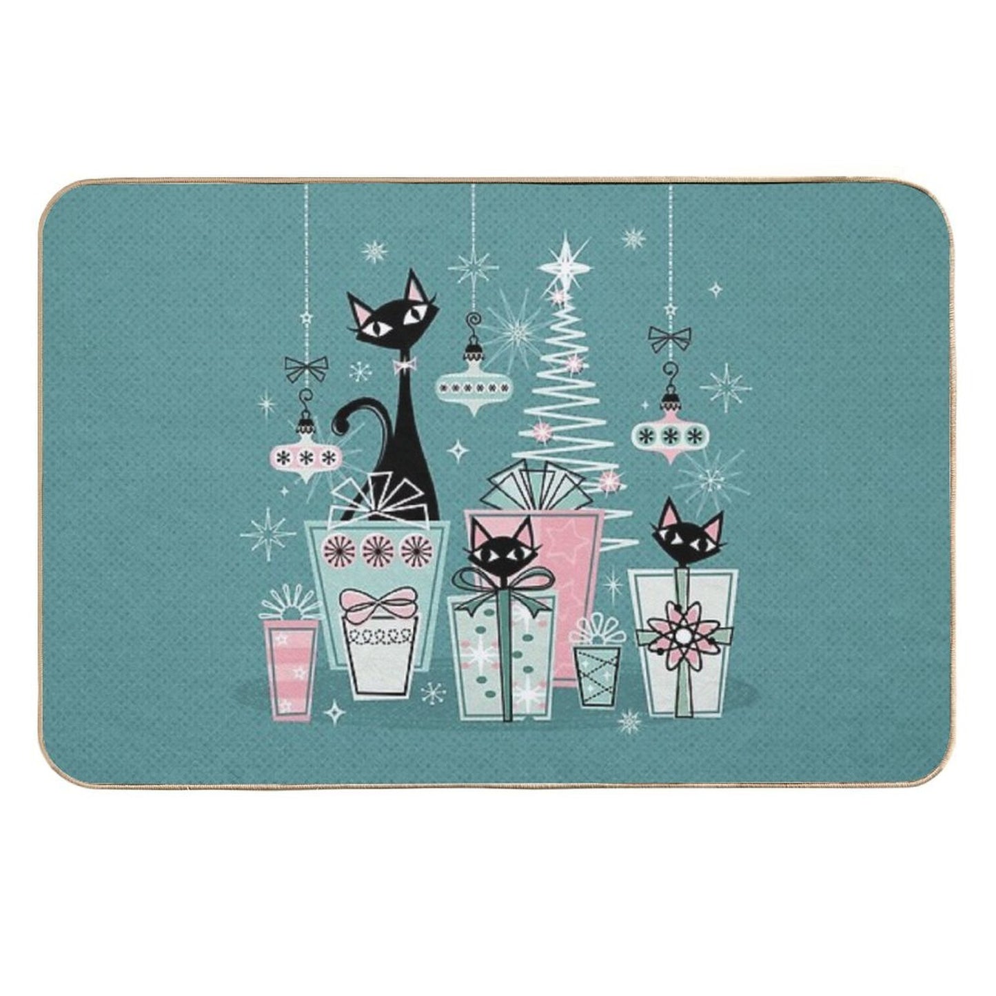 Vintage Kitty Christmas II ©studioxtine Toxin-Free Bath Mat
