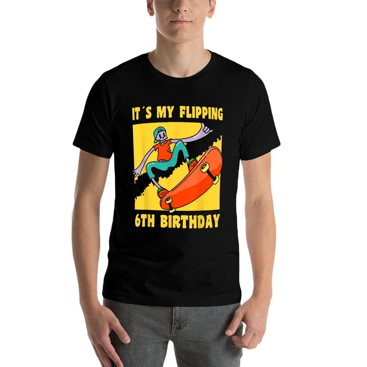 6 Year Old Happy 6th Birthday Skateboarding 6th Birthday Fade-proof Color T-Shirt