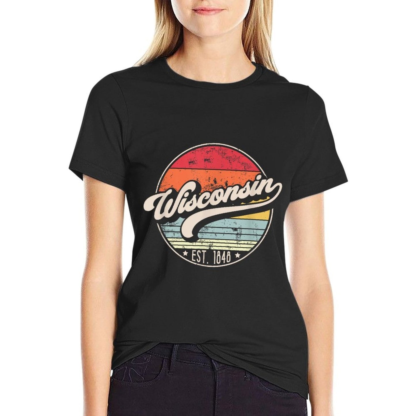 Retro Wisconsin Home State WI Cool 70s Style Sunset  Cotton T-Shirt