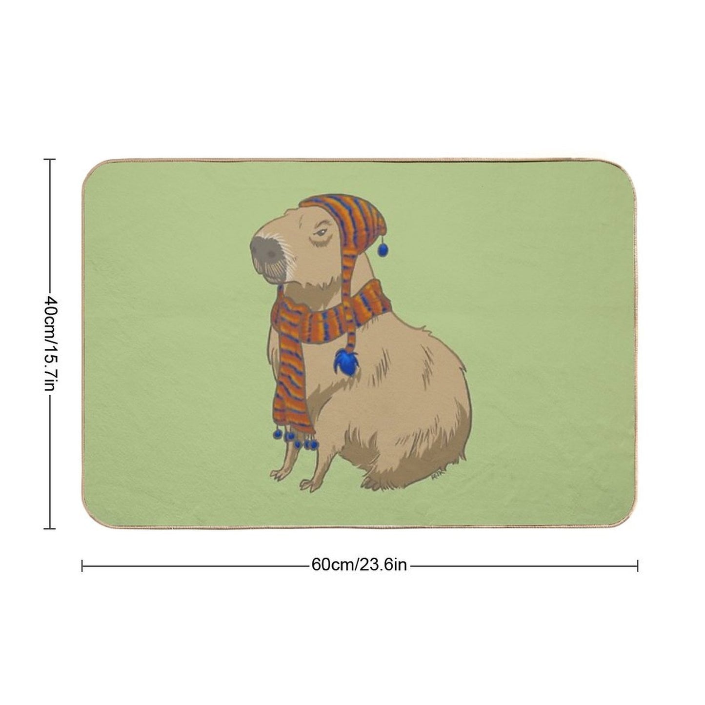 Anime-style Capybara Just Sitting There with Hat And Scarf Anti-Trip Bath Mat