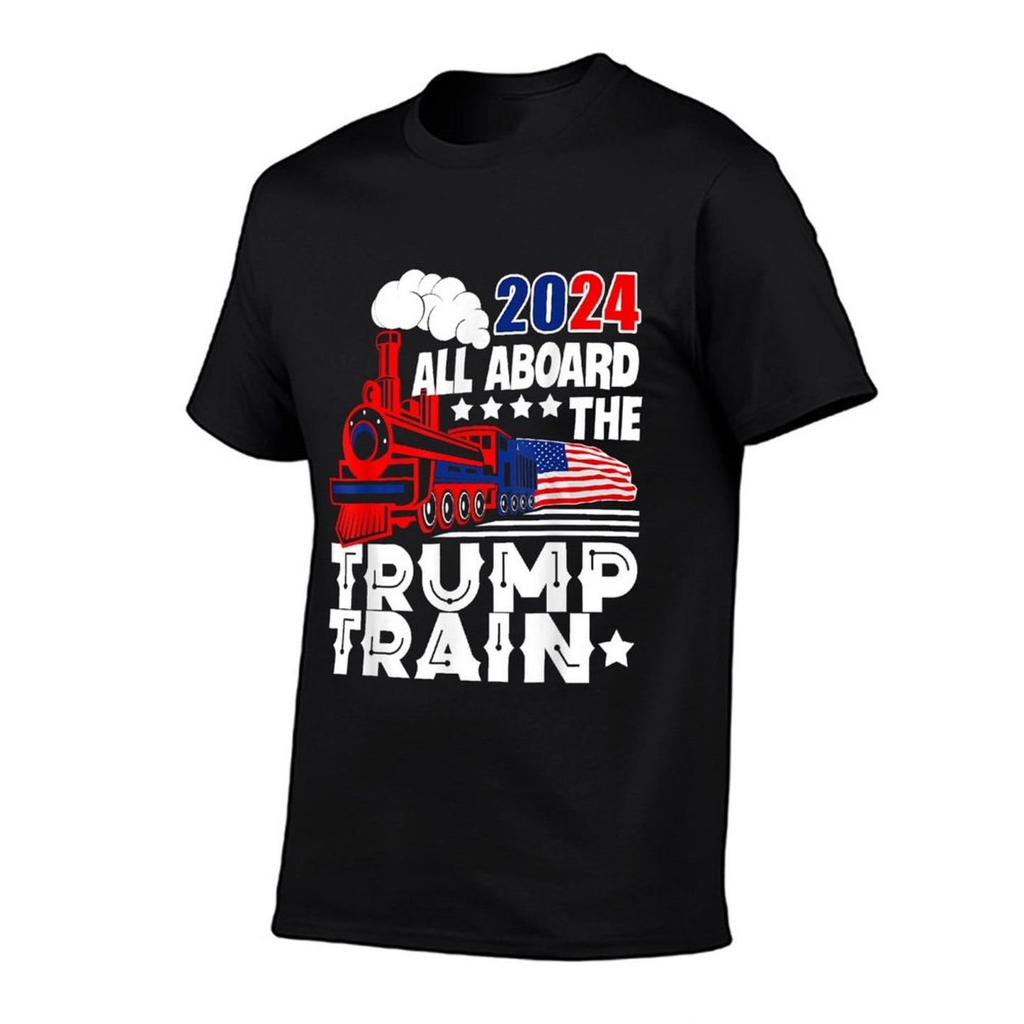 Trump 2024 All Aboard The Trump Train USA American Flag Summer-ready Fabric T-Shirt