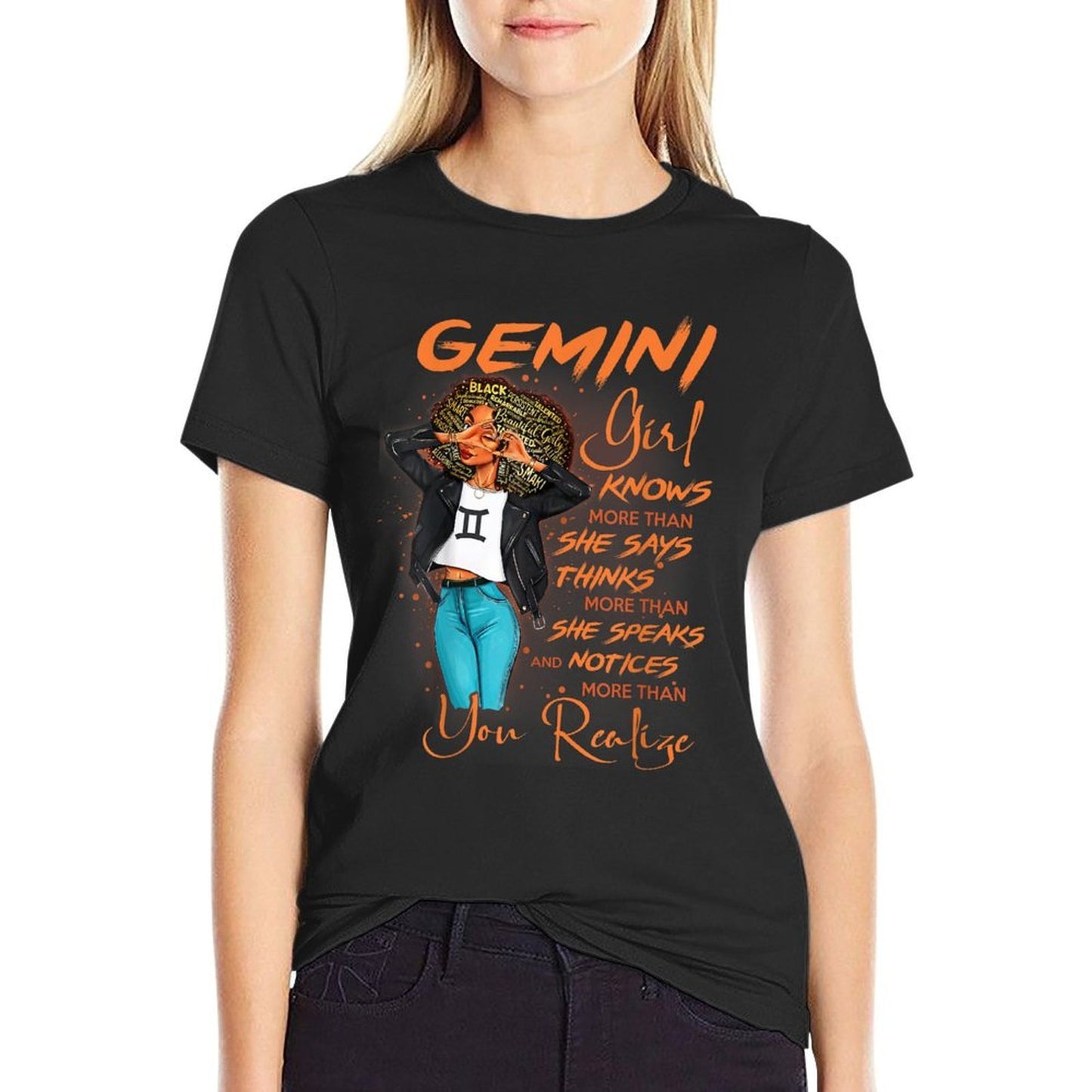 Gemini Girl Knows More Than She Says For Black Women Polyester Blend T-Shirt