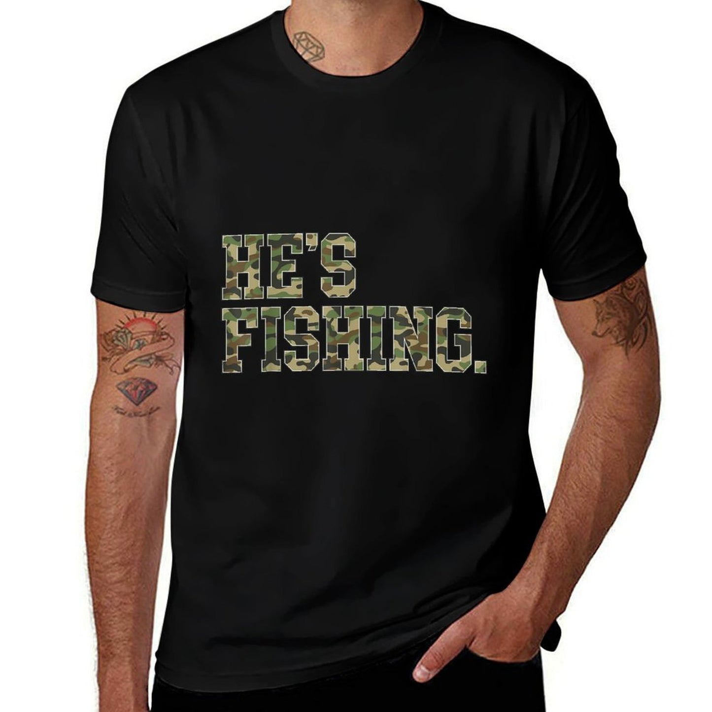 Vintage Hes Fishing Camo Camouflage Fishing Fathers Day Life Lightweight T-Shirt