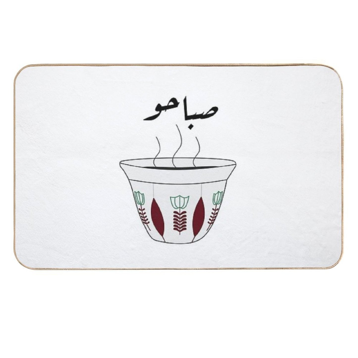 Arabic Morning Coffee Cup with Flowers Non-Slip Bath Mat