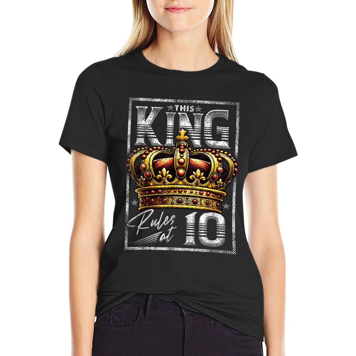 This King Rules at 10 10 Year Old Gifts 10th Birthday Cotton T-Shirt