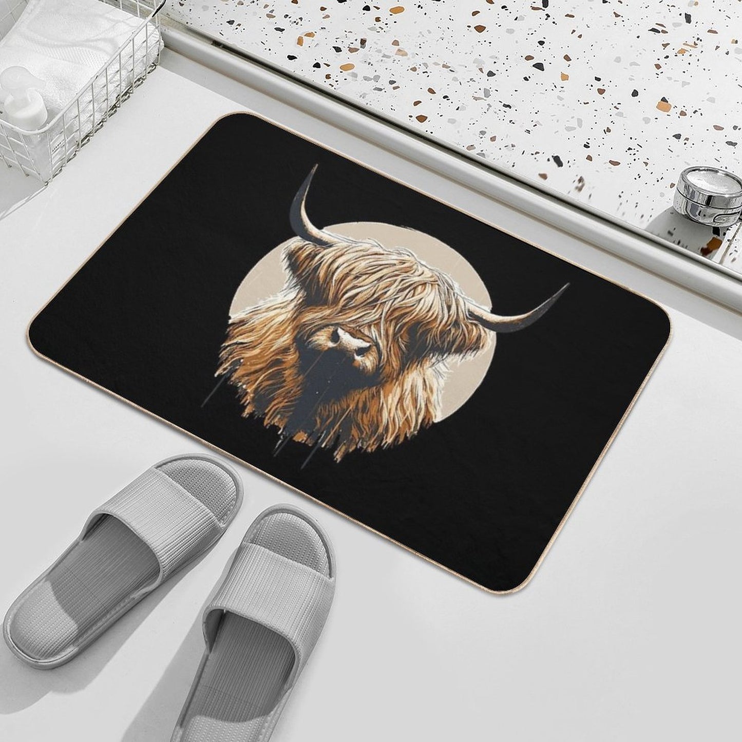 Funny Vintage Scottish Highland Cow Heilan Coo Fade-Resistant Bath Mat