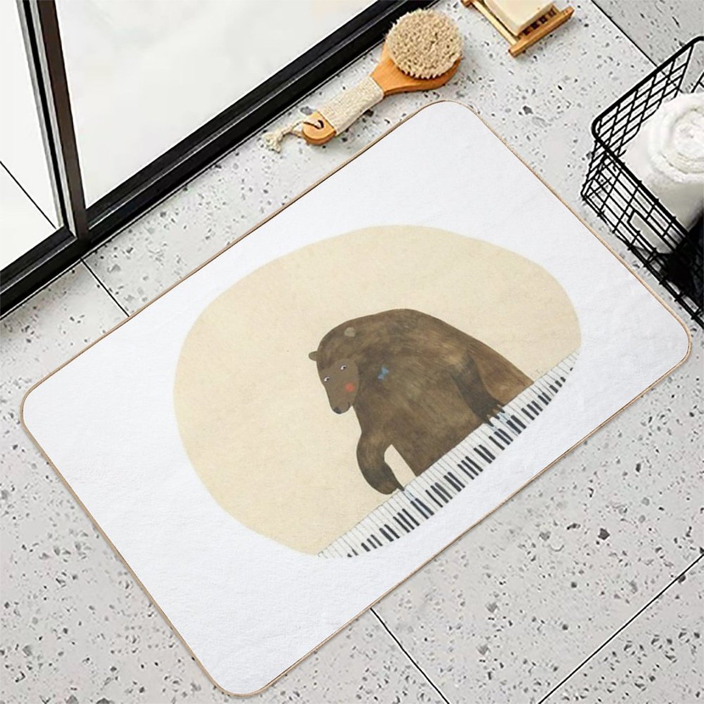 Bear Playing on Piano Dirt-Trapping Bath Mat