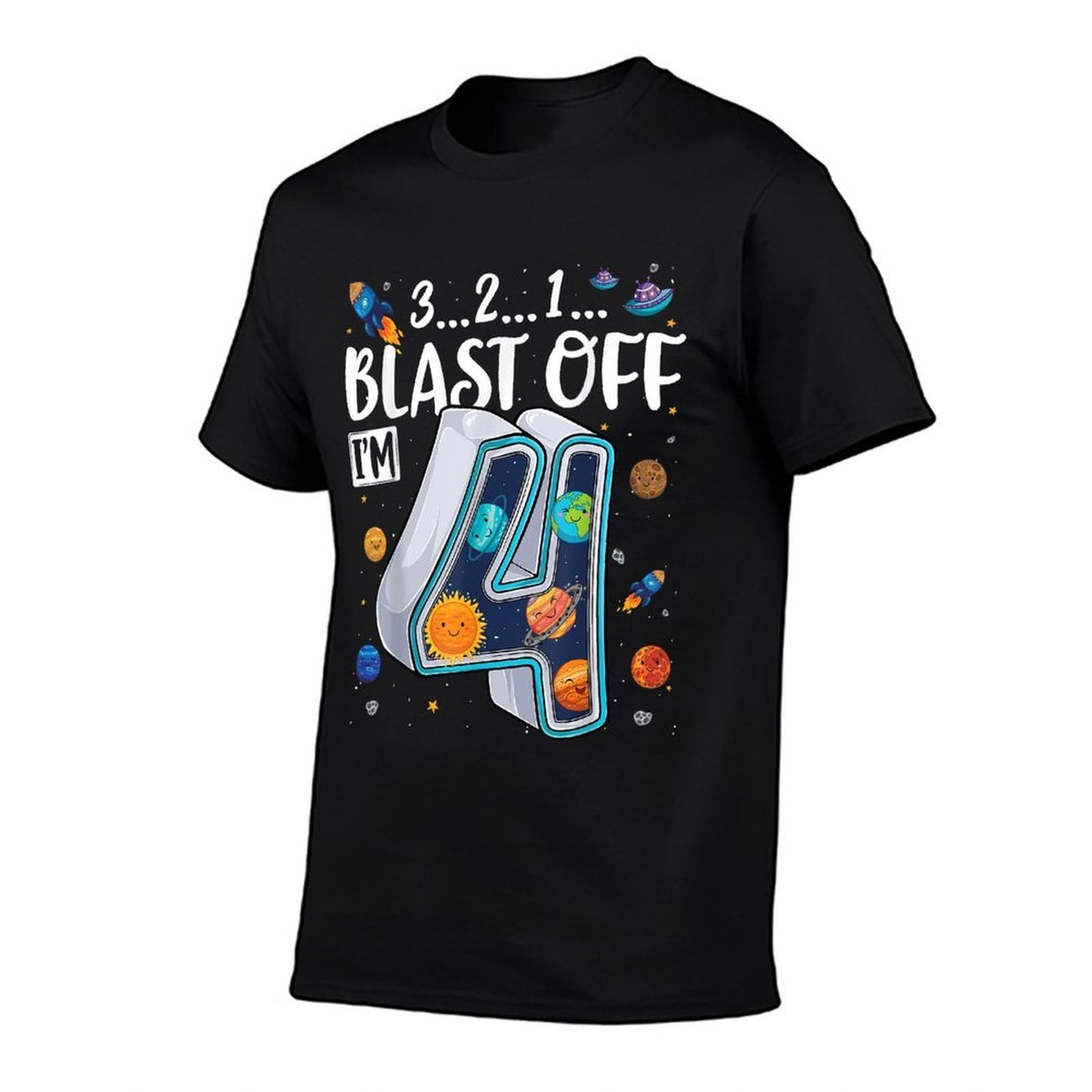 Solar System Planets Four 4 Years Old 4th Birthday Boy Girl  Trendy Pattern T-Shirt