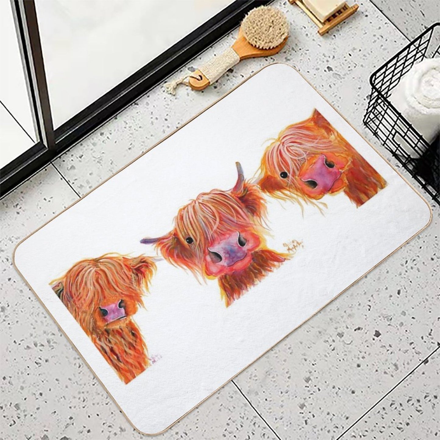 HiGHLaND CoW PRiNT SCoTTiSH ' THe ORaNGeS ' BY SHiRLeY MacARTHuR Long-Lasting Bath Mat
