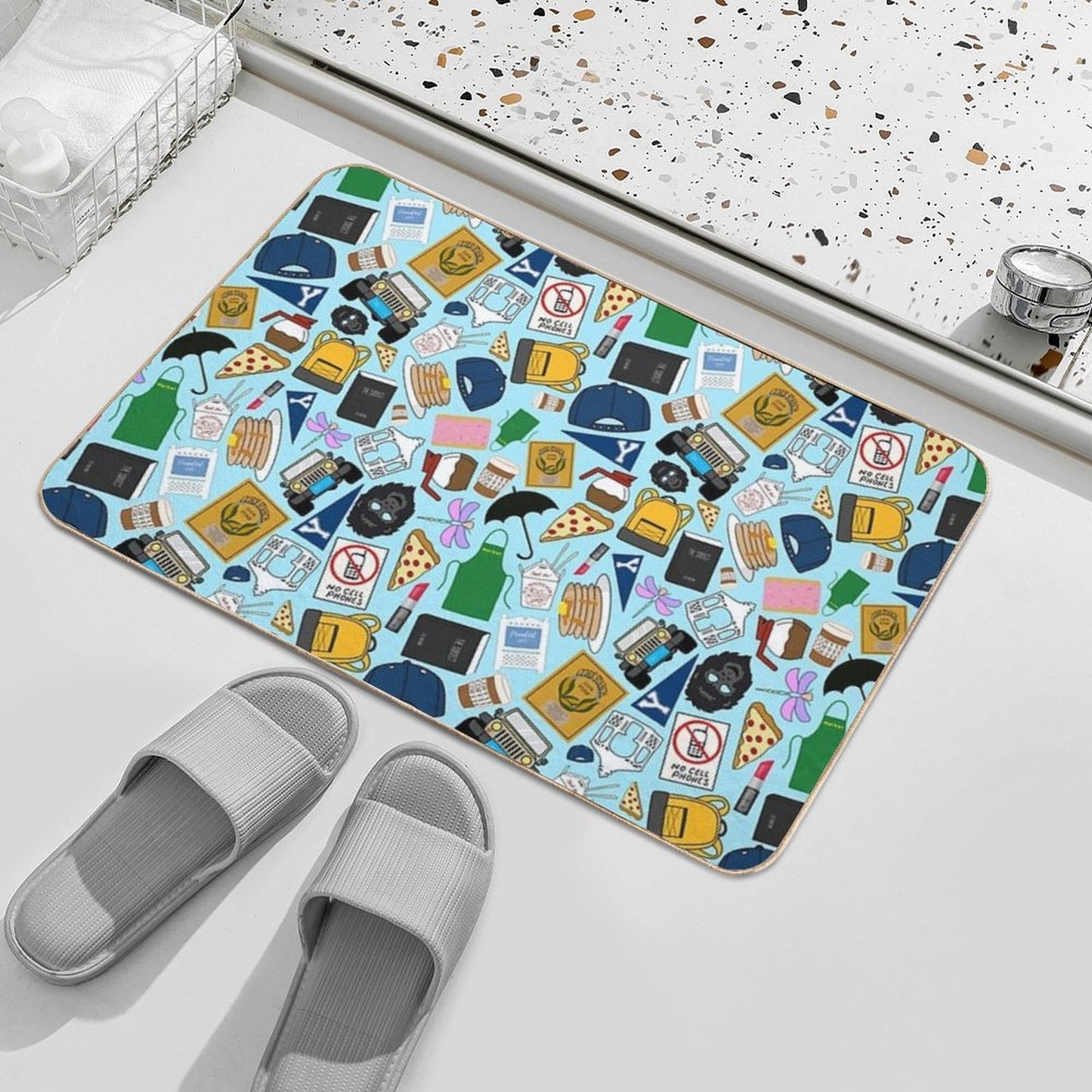 Ultimate Fan Pattern Icons All Over Print Blue Pack Anti-Trip Bath Mat
