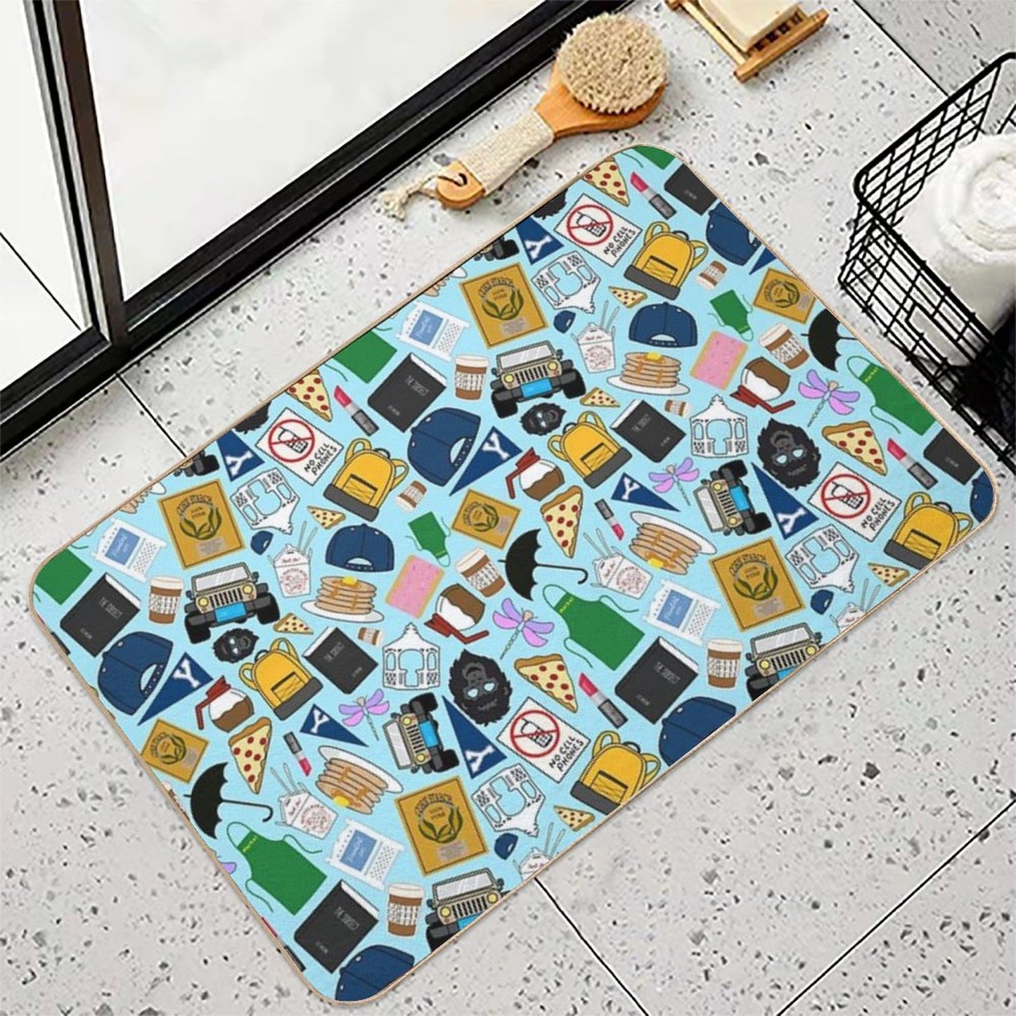 Ultimate Fan Pattern Icons All Over Print Blue Pack Anti-Trip Bath Mat