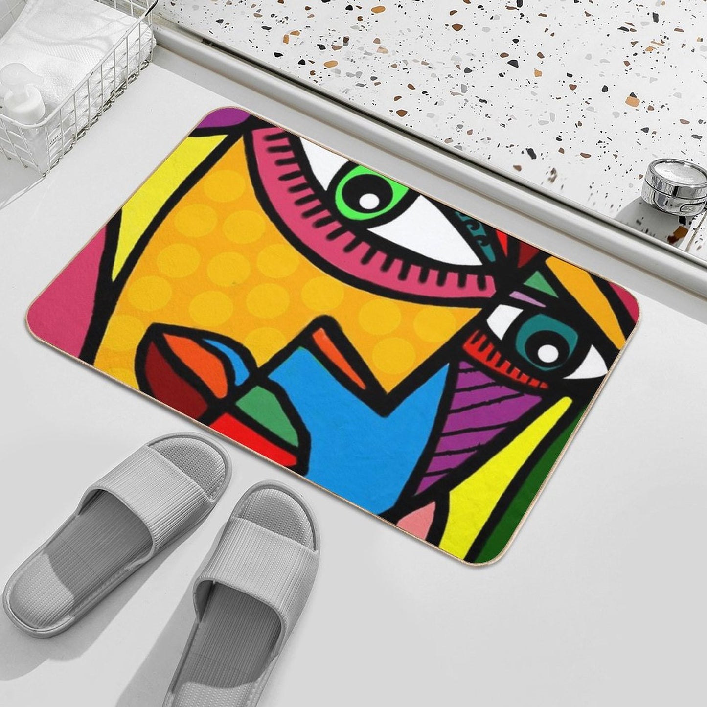 Funky Abstract Face Dirt-Trapping Bath Mat